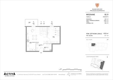 rzut mieszkanie na sprzedaż 43m2 mieszkanie Pruszcz Gdański, ul. Grunwaldzka 71B, 71C