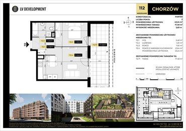 rzut mieszkanie na sprzedaż 43m2 mieszkanie Chorzów, 3 Maja 94'
