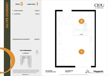 rzut mieszkanie na sprzedaż 27m2 mieszkanie Kraków, Lindego 5a