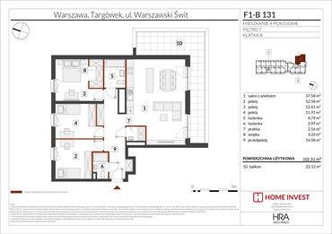 rzut mieszkanie na sprzedaż 102m2 mieszkanie Warszawa, ul. Warszawski Świt