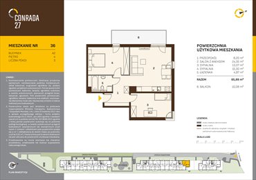 rzut mieszkanie na sprzedaż 66m2 mieszkanie Kraków, Prądnik Biały, Conrada 27