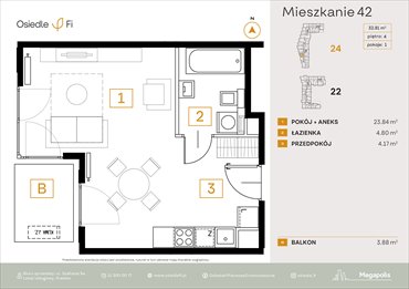 rzut mieszkanie na sprzedaż 33m2 mieszkanie Kraków, Rzemieślnicza 22-24