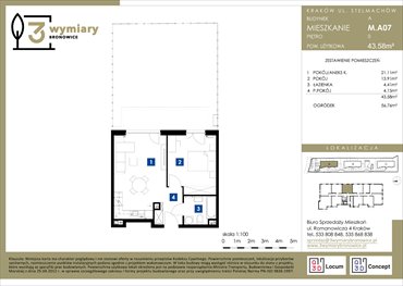 rzut mieszkanie na sprzedaż 44m2 mieszkanie Kraków, Bronowice Wielkie, Stelmachów