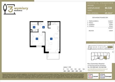 rzut mieszkanie na sprzedaż 46m2 mieszkanie Kraków, Bronowice Wielkie, Stelmachów