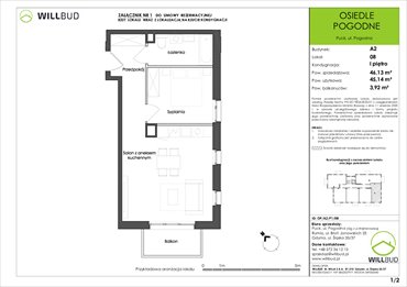 rzut mieszkanie na sprzedaż 45m2 mieszkanie Puck, Pogodna