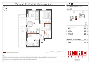 rzut mieszkanie na sprzedaż 49m2 mieszkanie Warszawa, Targówek, ul. Warszawski Świt