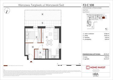 rzut mieszkanie na sprzedaż 42m2 mieszkanie Warszawa, ul. Warszawski Świt