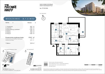 rzut mieszkanie na sprzedaż 58m2 mieszkanie Wrocław, Kleczków, ul. Czochralskiego/ Miłosza