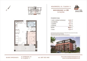 rzut mieszkanie na sprzedaż 43m2 mieszkanie Kołobrzeg, Śląska 11