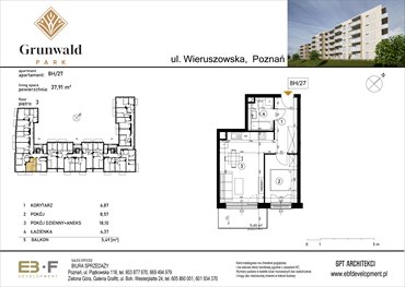 rzut mieszkanie na sprzedaż 38m2 mieszkanie Poznań, Grunwald, Wieruszowska 8