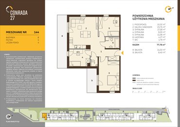 rzut mieszkanie na sprzedaż 78m2 mieszkanie Kraków, Prądnik Biały, Conrada 27