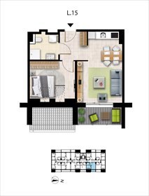 rzut mieszkanie na sprzedaż 21m2 mieszkanie Grzybowo, Nadmorska 98 -106