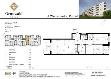 rzut mieszkanie na sprzedaż 67m2 mieszkanie Poznań, Grunwald, Wieruszowska 8