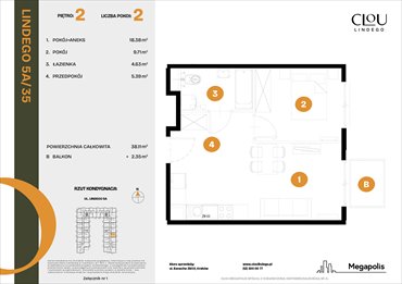 rzut mieszkanie na sprzedaż 38m2 mieszkanie Kraków, Lindego 5a