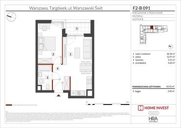 rzut mieszkanie na sprzedaż 42m2 mieszkanie Warszawa, ul. Warszawski Świt