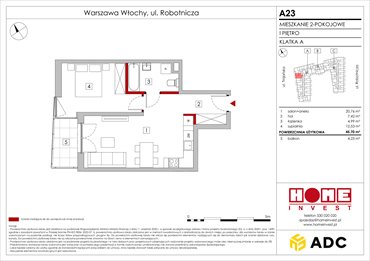 rzut mieszkanie na sprzedaż 46m2 mieszkanie Warszawa, Włochy, ul. Robotnicza 11/13