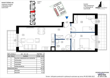 rzut mieszkanie na sprzedaż 59m2 mieszkanie Łódź, Retkinia, Maratońska 49C