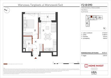 rzut mieszkanie na sprzedaż 38m2 mieszkanie Warszawa, ul. Warszawski Świt