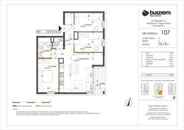 rzut mieszkanie na sprzedaż 73m2 mieszkanie Warszawa, Praga Północ, Kijowska 17