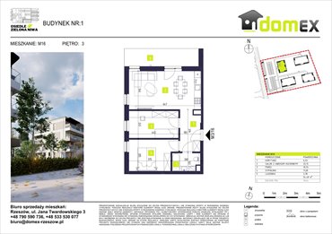 rzut mieszkanie na sprzedaż 54m2 mieszkanie Głogów Małopolski, Niwa, Kościuszki