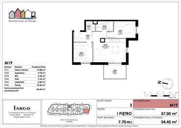 rzut mieszkanie na sprzedaż 54m2 mieszkanie Rumia, Kosynierów 9