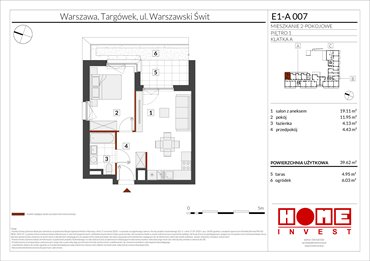 rzut mieszkanie na sprzedaż 40m2 mieszkanie Warszawa, Targówek, ul. Warszawski Świt