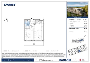 rzut mieszkanie na sprzedaż 38m2 mieszkanie Dziwnów, Kaprala Koniecznego 14
