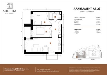 rzut mieszkanie na sprzedaż 57m2 mieszkanie Jelenia Góra, POZNAŃSKA 4