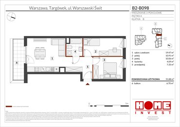 rzut mieszkanie na sprzedaż 52m2 mieszkanie Warszawa, Targówek, ul. Warszawski Świt 12