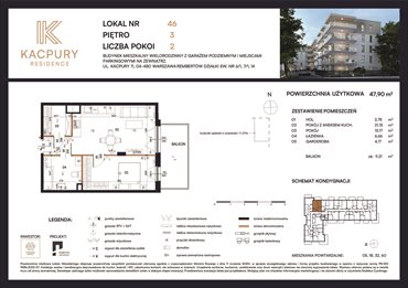 rzut mieszkanie na sprzedaż 48m2 mieszkanie Warszawa, Rembetów, Kacpury 11