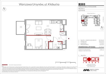 rzut mieszkanie na sprzedaż 42m2 mieszkanie Warszawa, Ursynów, ul. Kłobucka 23A