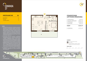 rzut mieszkanie na sprzedaż 44m2 mieszkanie Kraków, Prądnik Biały, Conrada 27