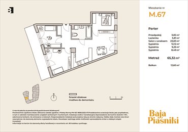 rzut mieszkanie na sprzedaż 65m2 mieszkanie Świętochłowice, Piaśniki, ul. Sudecka 10