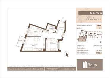 rzut mieszkanie na sprzedaż 60m2 mieszkanie Gdańsk, Jasień, Pólnicy 4