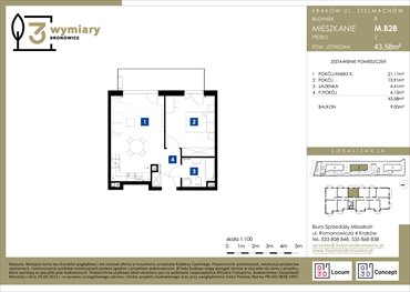 rzut mieszkanie na sprzedaż 44m2 mieszkanie Kraków, Bronowice Wielkie, Stelmachów