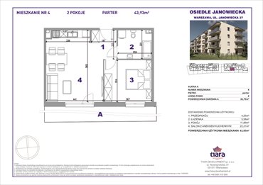 rzut mieszkanie na sprzedaż 44m2 mieszkanie Warszawa, Targówek, Janowiecka 27