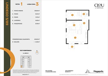 rzut mieszkanie na sprzedaż 64m2 mieszkanie Kraków, Lindego 5
