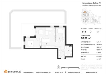 rzut mieszkanie na sprzedaż 64m2 mieszkanie Lublin, Choiny, Koncertowa