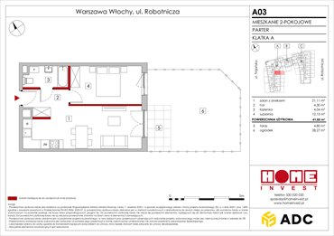 rzut mieszkanie na sprzedaż 42m2 mieszkanie Warszawa, Włochy, ul. Robotnicza 11/13