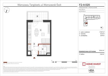 rzut mieszkanie na sprzedaż 26m2 mieszkanie Warszawa, ul. Warszawski Świt
