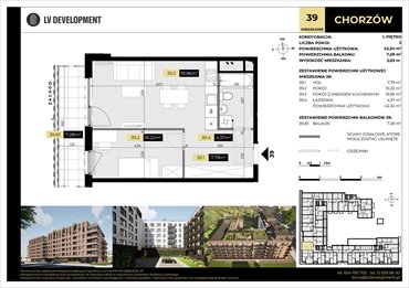 rzut mieszkanie na sprzedaż 42m2 mieszkanie Chorzów, 3 Maja 94'