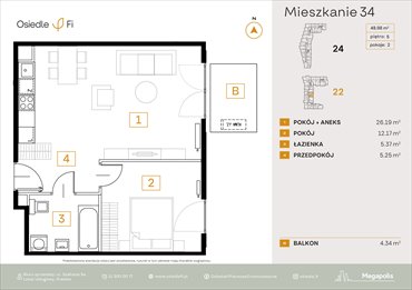 rzut mieszkanie na sprzedaż 49m2 mieszkanie Kraków, Rzemieślnicza 22-24
