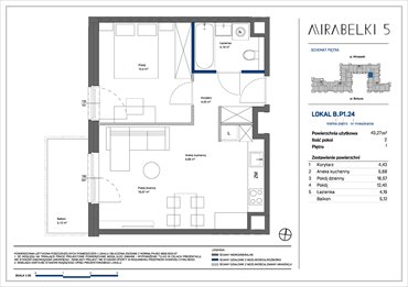 rzut mieszkanie na sprzedaż 43m2 mieszkanie Warszawa, Białołęka, Mirabelki
