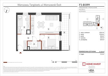 rzut mieszkanie na sprzedaż 52m2 mieszkanie Warszawa, ul. Warszawski Świt