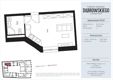 rzut mieszkanie na sprzedaż 26m2 mieszkanie Kraków, Stare Podgórze, Dąbrowskiego 16