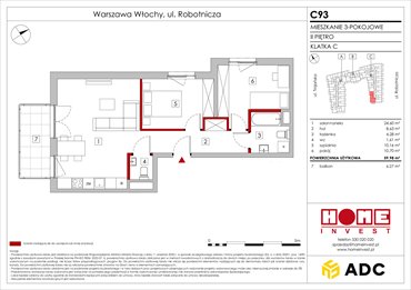 rzut mieszkanie na sprzedaż 60m2 mieszkanie Warszawa, Włochy, ul. Robotnicza 11/13