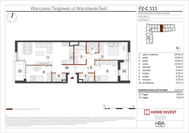 rzut mieszkanie na sprzedaż 91m2 mieszkanie Warszawa, ul. Warszawski Świt