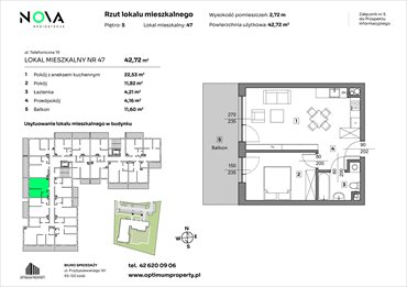 rzut mieszkanie na sprzedaż 43m2 mieszkanie Łódź, Śródmieście, ul. Telefoniczna 19