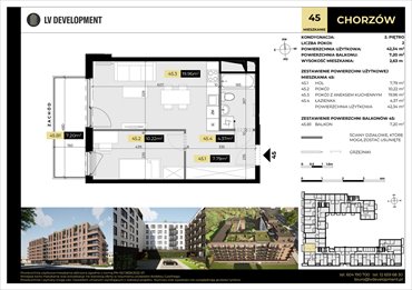 rzut mieszkanie na sprzedaż 42m2 mieszkanie Chorzów, 3 Maja 94'