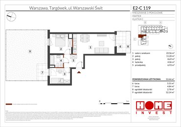 rzut mieszkanie na sprzedaż 53m2 mieszkanie Warszawa, Targówek, ul. Warszawski Świt